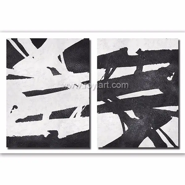 Set von 2 minimalist ischen zeitgenössischen Kunst Acryl Schwarz-Weiß-Gemälde auf Leinwand