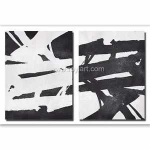 Набор из 2 минималистских современного искусства акриловая черно-белая живопись на холсте