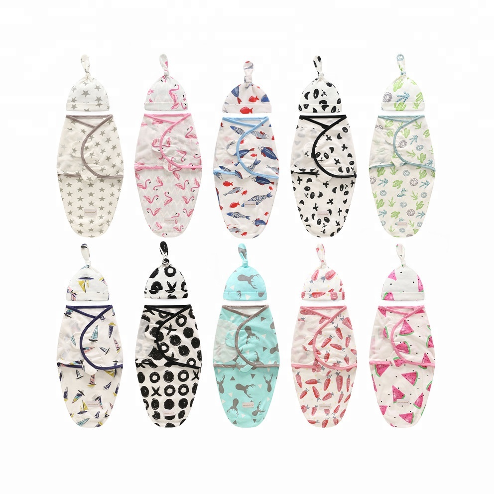 Eco-friendly Baby Swaddle Wrap, 100% Cotton, Comfortable Blanket с Newborn Hat