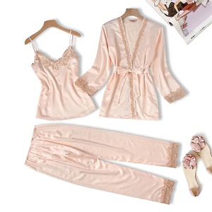 Womens Satin Three Piece <strong>Sexy</strong> Lace Pajamas <strong>Set</strong> Long Sleeve Nighties Evening Loungewear Pyjamas Women Sleepwear 3pcs <strong>PJ</strong> <strong>Set</strong> - Product Image 5