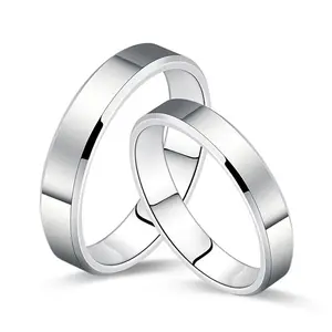 Fine Jewelry Matching Couple Rings Set 925 Sterling Silver Simple Design Plain Trendy Plating Geometric Silver Ring for Man