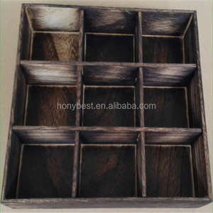 Boîte à compartiments en bois foncé, plateau tiroir, boîte à compartiments divisée, boîte en bois à grille carrée sans couvercle pour apéritifs, collations, huiles essentielles - Product Image 2