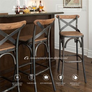 Sillas Altas Modernas de Madera con Respaldo Cruzado de Metal para Barra de Cocina, Muebles de Hotel, Taburetes de Bar de Madera de Lujo con Respaldo - Product Image 2