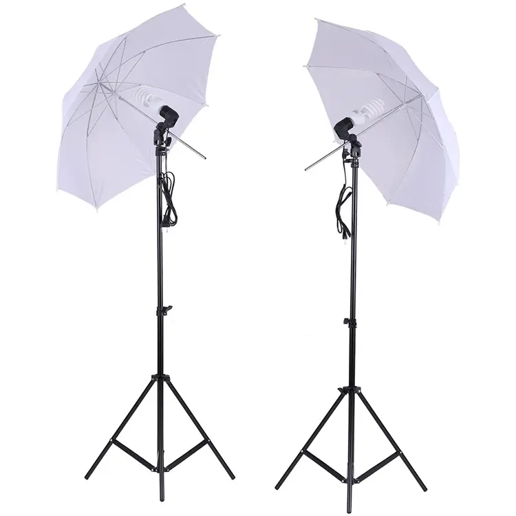 Photo Studio Lighting Kit Set Light Stand White Soft Umbrella + 2Pcs 45W Bulb +2Pcs Swivel Socket