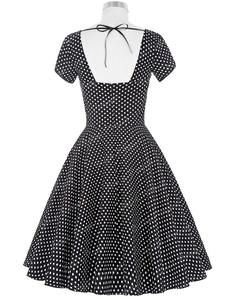 BP000113 Belle Poque Delle Signore Maniche Corte 50s Retro Vintage Cotone <span class=keywords><strong>Vestito</strong></span> <span class=keywords><strong>Nero</strong></span> Con Bianco Polka Dots Dress Vintage - Product Image 3
