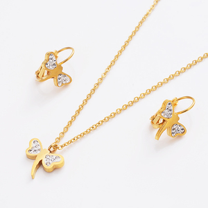 ชุดเครื่องประดับสตรี,ชุดสร้อยคอต่างหูส่วนบุคคลลาย<span class=keywords><strong>แมลงปอ</strong></span>สีทองสแตนเลสหรูหรา - Product Image 1