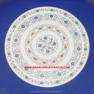 Assiettes rondes décoratives en marbre incrusté - Product Image 1