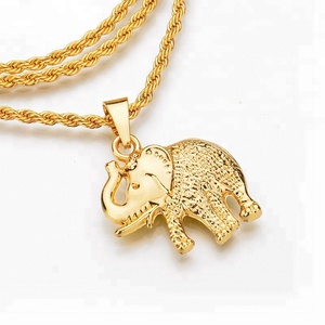 Fashion Jewelry New 18K Gold Plated Twisted Singapore Chain <strong>Necklace</strong> with Zircon <strong>Elephant</strong> Pendant for Men Punk Style Anniversary - Product Image 4