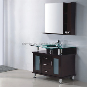 Vanité en pvc sur pied pour évier, salle de bains, moderne, unités avec miroir, noir - Product Image 4