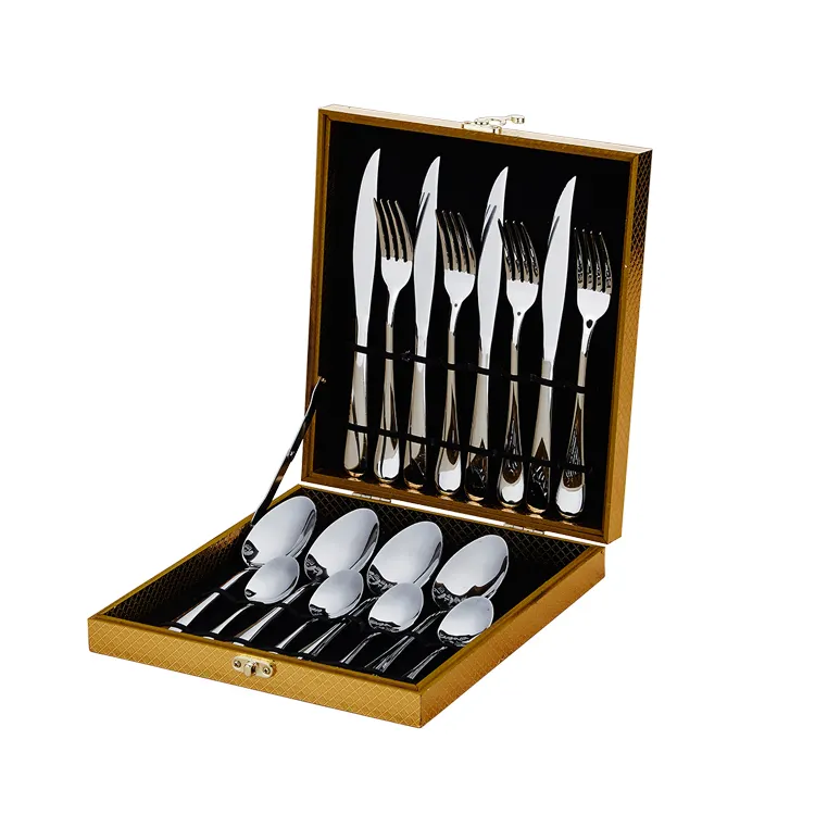 Scatola di legno set servire per 4 persone, cucchiaio forchetta e coltello In Acciaio inox 16pcs set di posate