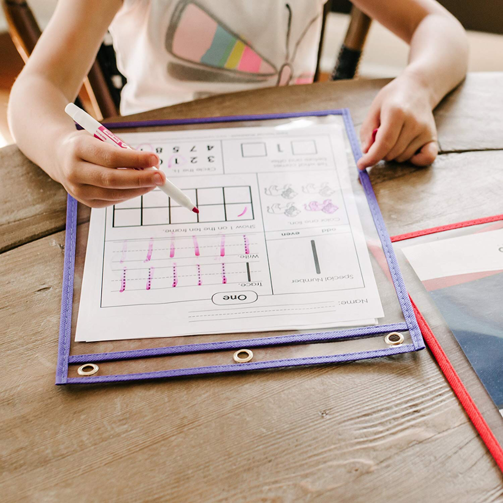 Карманы для сухого стирания многоразовые сухие стираемые рукава защищают прозрачный карман с двойной прострочкой и красочным краем