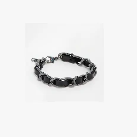Hot Sell Handmade Pave Leather Chain Link Bracelet Man Leather Peace Black Woven Chain Bracelet
