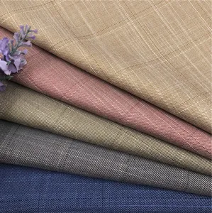 Wholesale polyester viscose spandex blend material plaid textured tweed men's suit jacket pant TR woven cloth textile supplier