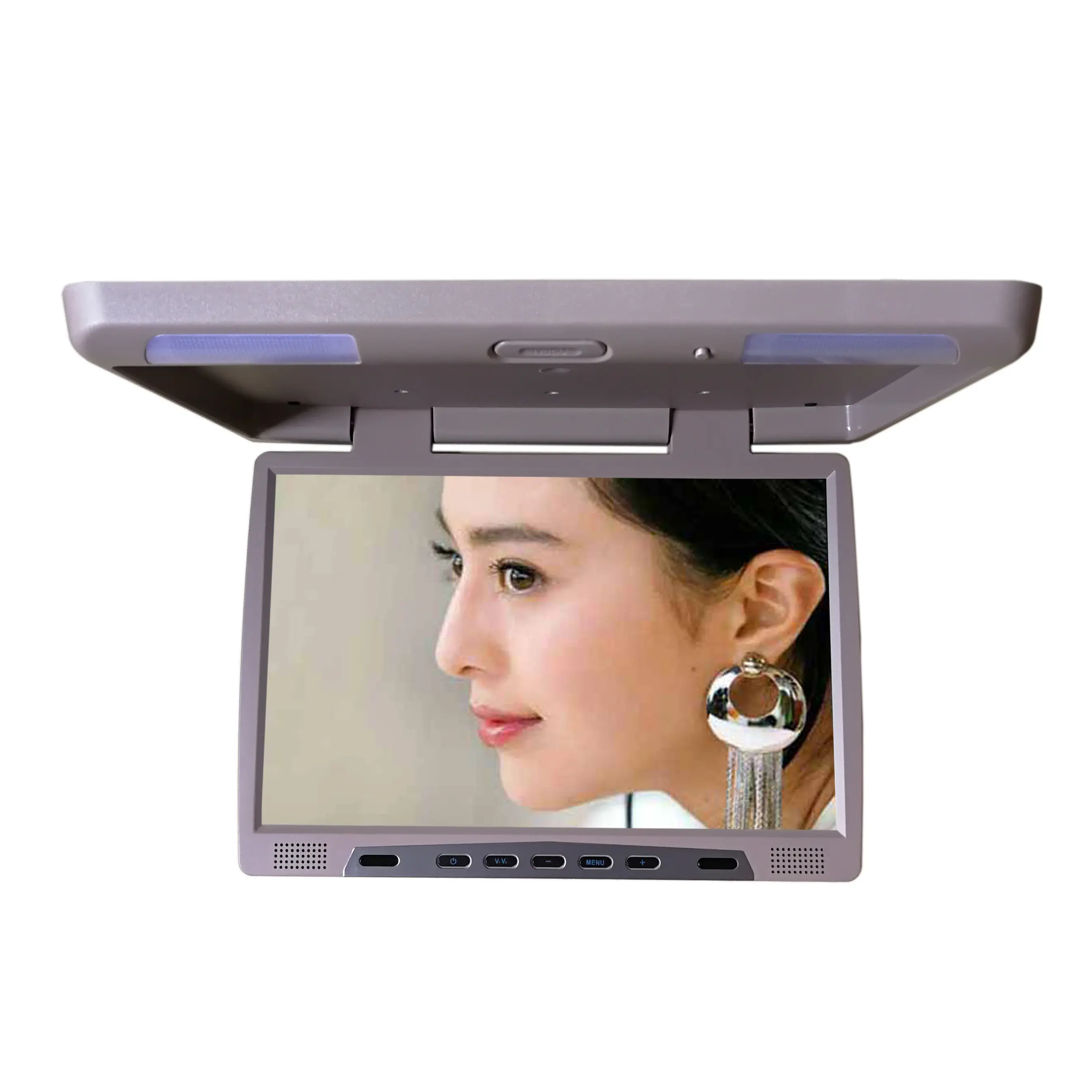 17 inch motorized roof mount/ flip-down monitor black mirror dvd for car/bus/train/subway/plane with HD input