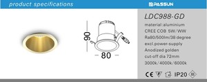 <span class=keywords><strong>Spot</strong></span> LED encastré anti-éblouissement en aluminium anodisé or moderne - Product Image 2