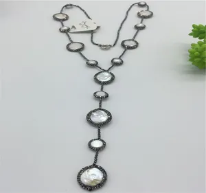 2019 hot sale fashionable fresh water pearl pave diamond necklace jewelry
