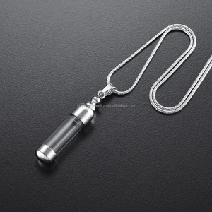 IJD9887 Stainless Steel Glass Cylinder Cremation Urn Keepsake Memorial Locket <strong>Necklace</strong> <strong>to</strong> <strong>Hold</strong> <strong>Ashes</strong> - Product Image 4