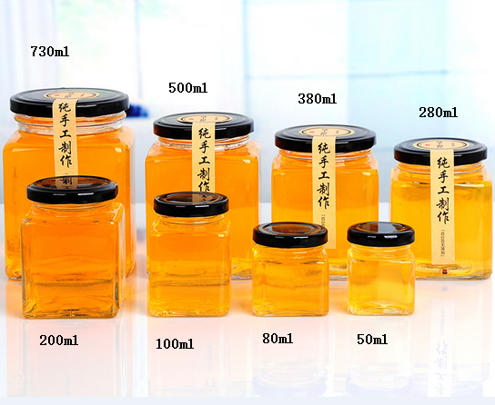 Clear empty food storage glass jar polygon glass jar with screw lid square glass food jar
