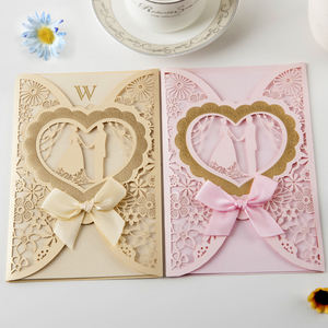 Dantel kalp şekli aşk teması lazer kesim düğün davetiye kartı - Product Image 2