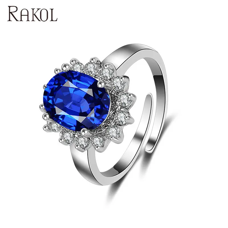 RAKOL RP010 colorful stone rings zircon silver rings oval shape ring for women