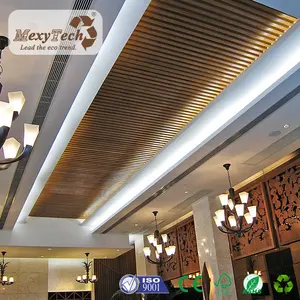 Papan Panel Plafon Dekoratif ATV Mewah Dalam Ruangan, Kayu Komposit Plastik Akustik Langit-langit Hotel Papan Panel Langit-langit