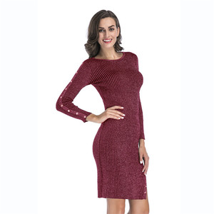 2019 Automne Hiver <span class=keywords><strong>O</strong></span> Cou À Manches Longues Tricoté Laine Boutons Latéraux de Split Dames Femmes Robe Moulante 2018 sexy - Product Image 5