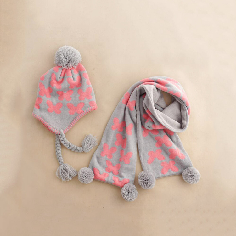 Children sets personalized knitted unique design funky Hat winter and scarf