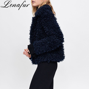 Manteaux en <span class=keywords><strong>fausse</strong></span> <span class=keywords><strong>fourrure</strong></span> Teddy bleu marine pour femmes, veste en <span class=keywords><strong>fausse</strong></span> <span class=keywords><strong>fourrure</strong></span> de mouton, veste Teddy - Product Image 5