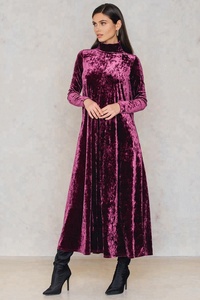 Women <strong>Long</strong> Sleeve Purple <strong>Velvet</strong> Maxi <strong>Dresses</strong> - Product Image 5