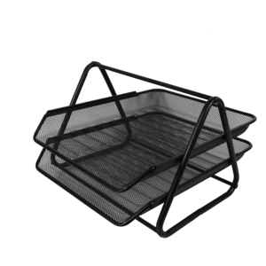 Home Office Desktop File Tray Detachable 2 Tiers Black Metal Mesh Stackable Desk File Document Organizer