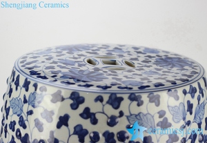 RYRJ10 Ghế Bàn Đầu Bằng Gốm Màu Trắng Và Coban Vẽ Tay Họa Tiết Hoa Và Cành Cây - Product Image 2