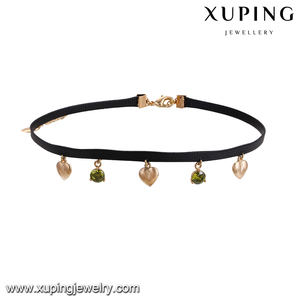 43630 xuping all'ingrosso della ragazza dei monili di modo 18 k oro pietre colorate a forma di cuore di cuoio della collana del choker - Product Image 2