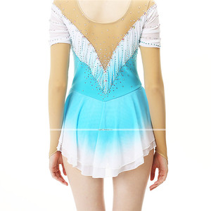 LIUHUO Costumi da Pattinaggio Blu e Bianchi con Transizione, Gonne per Pattinaggio Artistico, Tute da Pattinaggio in Tessuto Elastico a Rete e Spandex - Product Image 2