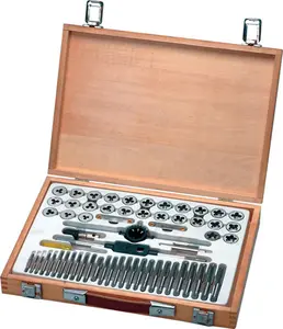 60pc hand tools kit UNC UNF NPT hand threading taps dies in wooden case