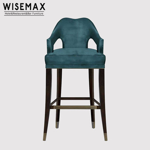 WISEMAX design moderno della metà del secolo sedile imbottito di lusso barocco da cucina in legno Louis sgabello da bar ristorante in velluto seggiolone da bar - Product Image 4