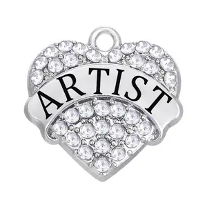 Articles de musique, accessoire de bijoux, alliage personnalisé, métal incrusté de cristal en forme de cœur, Message, pendentif de charme d'artiste