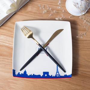 Fábrica OEM 8 pulgadas cuadrado <span class=keywords><strong>blanco</strong></span> de cerámica placa de la torta para hotel - Product Image 5