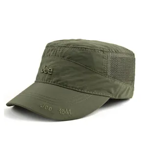 Best selling custom stylish 3d thêu logo flat top phong cách quân đội quân trống flex fit mens mũ bóng chày mũ