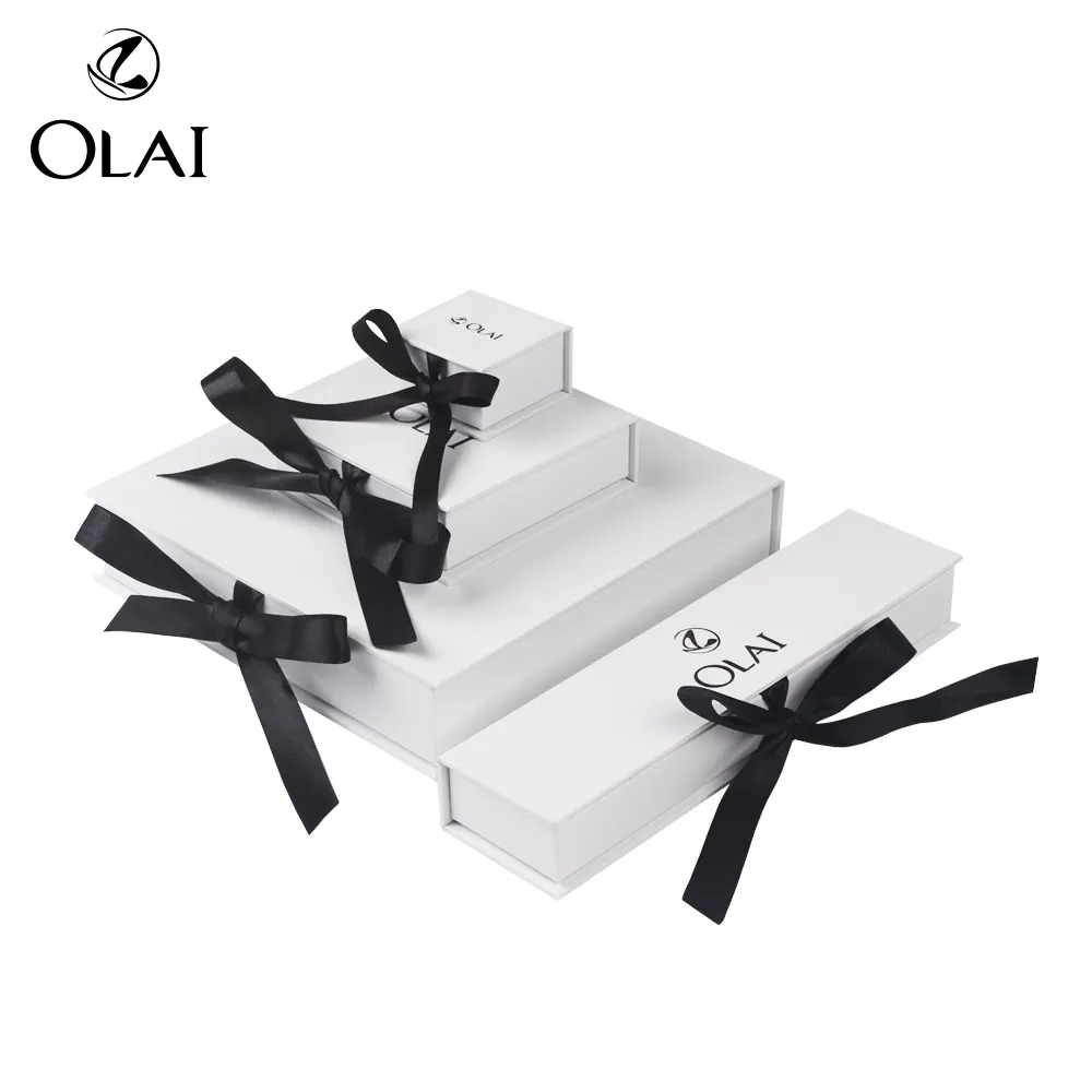Kotak Kemasan Perhiasan Kertas Grosir Pesanan Kecil Logo Kustom Diterima, Kotak Kemasan Hadiah Perhiasan Kertas Mewah dengan Pita