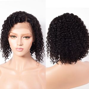 <span class=keywords><strong>Afro</strong></span> Crépus Bouclés 13x4 Dentelle Frontale Perruque De Cheveux Humains Naturel Délié Brésilien Vague D'eau Court Bob 4x4 Dentelle Perruque 150% Densité