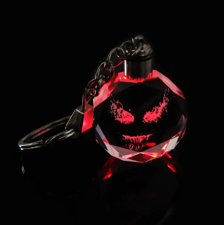 Seltsame Design Film Foto Laser Gravur LED Licht Kristall Glas Keychain für Männer Auto Schlüssel Kette