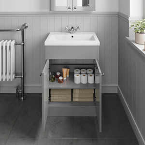 Mueble de Baño Tradicional Gris de 600 mm con Lavabo, Mueble de Almacenamiento - Product Image 5