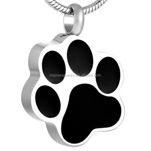 IJD8451 Bianco di Alta Qualità e Smalto Nero <span class=keywords><strong>Zampa</strong></span> In Acciaio Inox Creamtion Urna Ciondolo Pet Keepsake memoriale ceneri gioielli - Product Image 1