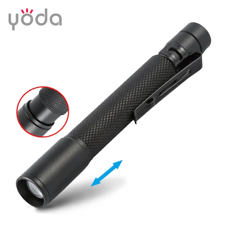 D9191 Tactical Pocket clip portable telescopic zoom adjustable A A A dry battery pen flashlight