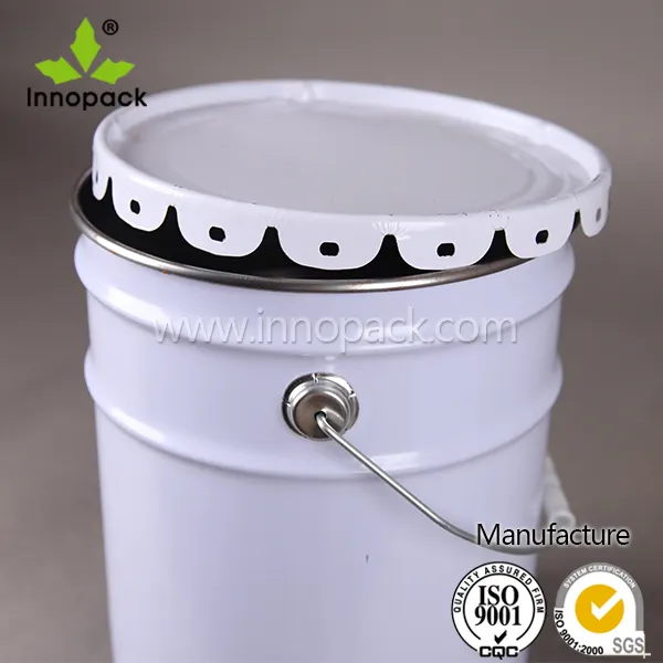 25 liter tall white round steel bucket with wire/plastic handle and flower lid/ grease bucket