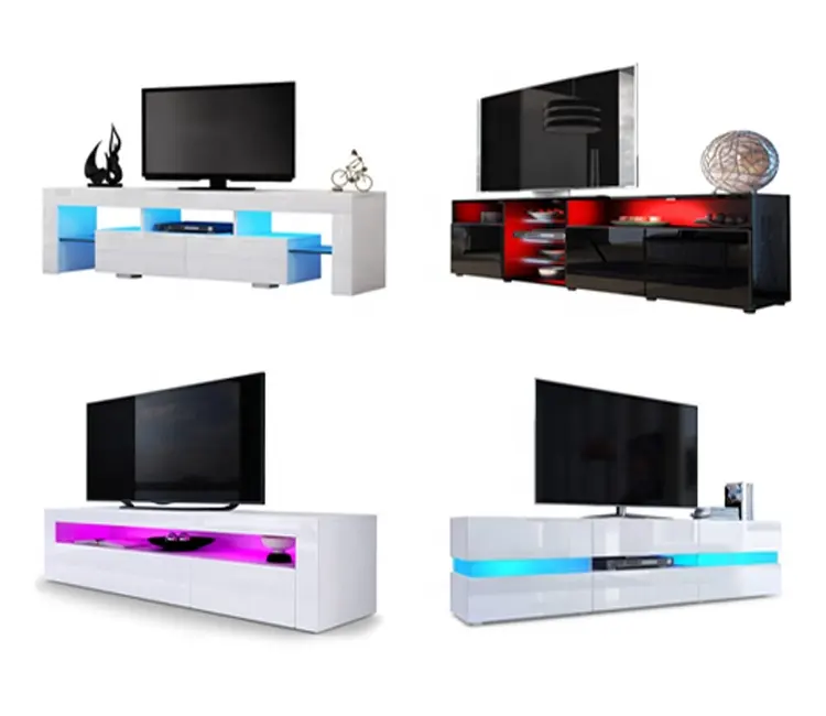 새로운 디자인 현대 간단한 UV 높은 광택 TV 스탠드 LED 빛 TV 벽 캐비닛 단위 디자인 나무 TV 캐비닛