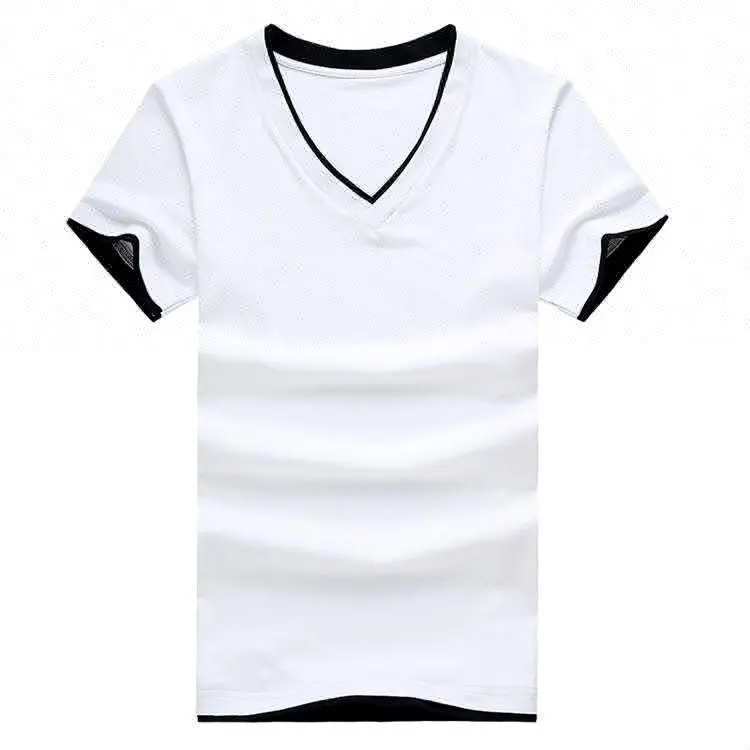 Camiseta básica de manga corta con cuello de pico, 100% algodón