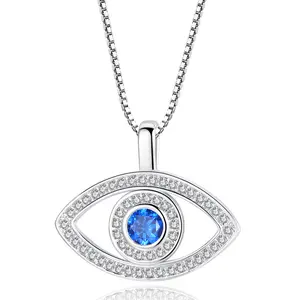 Joyería de moda azul cubic zirconia turco mal de ojo de mujer elegante color de rosa de oro collar de moda