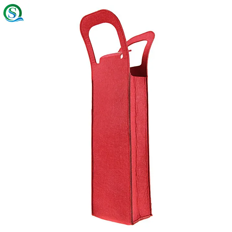 Felt Wool Wine Single Bottle Safe Organizer Storage Handbag Snap-on Carrying Case Tote Reusable Gift Bag