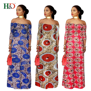 H & <span class=keywords><strong>D</strong></span> precio barato al por mayor cera Africana Kitenge diseños del vestido fuera de hombro vestido - Product Image 5